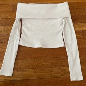 Good American Off the Shoulder White Crop Top